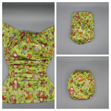 SassyCloth one size pocket cloth diaper with forest friends PUL print.