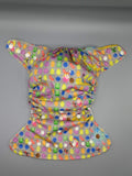 SassyCloth one size pocket cloth diaper with candy crush  PUL print.