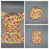 SassyCloth one size pocket cloth diaper with cupcake PUL print.