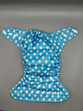 SassyCloth one size pocket cloth diaper with polka dot PUL print.