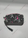 Clematis wristlet clutch with Paris print and removable strap.