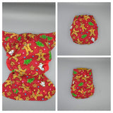 SassyCloth one size pocket cloth diaper with Christmas cotton print.