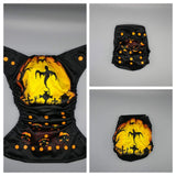 SassyCloth one size pocket cloth diaper with Halloween PUL print.